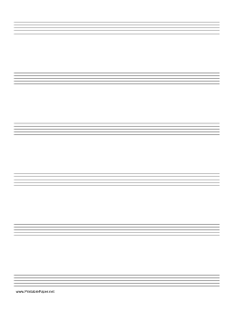 Printable Music Paper with six staves on A4-sized paper in portrait orientation