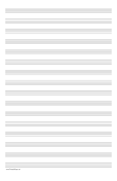 Printable Music Paper with sixteen staves on ledger-sized paper in portrait orientation