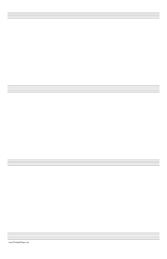 Printable Music Paper with four staves on ledger-sized paper in portrait orientation