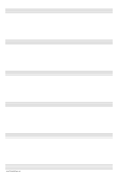 Printable Music Paper with six staves on ledger-sized paper in portrait orientation