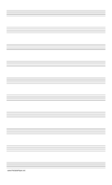 Printable Music Paper with ten staves on legal-sized paper in portrait orientation