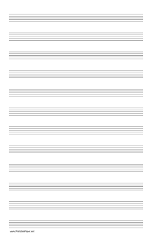 Printable Music Paper with twelve staves on legal-sized paper in portrait orientation