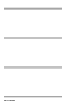 Printable Music Paper with four staves on legal-sized paper in portrait orientation