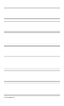 Printable Music Paper with eight staves on legal-sized paper in portrait orientation