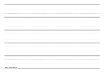 Printable Penmanship Paper with ten lines per page on A4-sized paper in landscape orientation