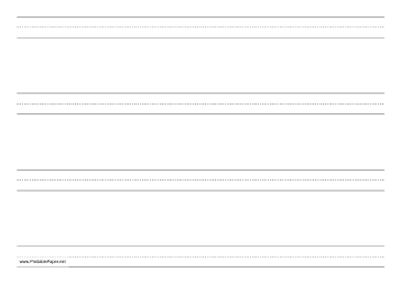 Printable Penmanship Paper with four lines per page on A4-sized paper in landscape orientation