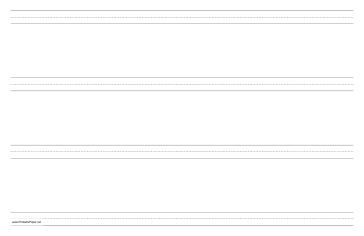 Printable Penmanship Paper with four lines per page on ledger-sized paper in landscape orientation