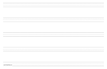 Printable Penmanship Paper with five lines per page on ledger-sized paper in landscape orientation