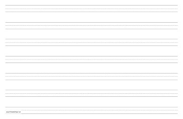 Printable Penmanship Paper with seven lines per page on ledger-sized paper in landscape orientation