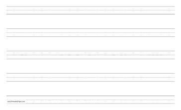 Printable Penmanship Paper with five lines per page on legal-sized paper in landscape orientation