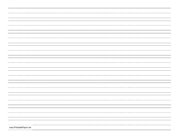 Printable Penmanship Paper with ten lines per page on letter-sized paper in landscape orientation