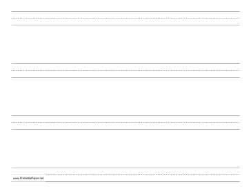 Printable Penmanship Paper with four lines per page on letter-sized paper in landscape orientation