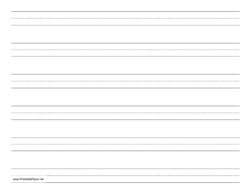 Printable Penmanship Paper with six lines per page on letter-sized paper in landscape orientation