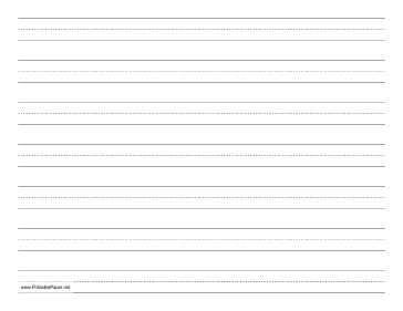 Printable Penmanship Paper with seven lines per page on letter-sized paper in landscape orientation