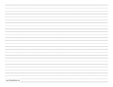 Printable Penmanship Paper with nine lines per page on letter-sized paper in landscape orientation