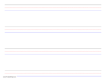 Printable Penmanship Paper - 4 Colored Lines - Landscape