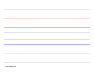 Printable Penmanship Paper - 6 Colored Lines - Landscape