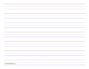 Printable Penmanship Paper - 7 Colored Lines - Landscape