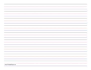 Printable Penmanship Paper - 9 Colored Lines - Landscape