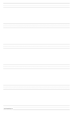 Printable Penmanship Paper with six lines per page on ledger-sized paper in portrait orientation