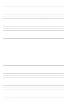 Printable Penmanship Paper with nine lines per page on ledger-sized paper in portrait orientation