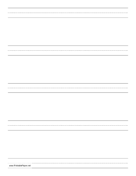 Printable Penmanship Paper with five lines per page on letter-sized paper in portrait orientation