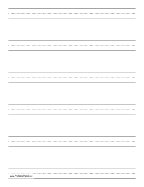 Printable Penmanship Paper with six lines per page on letter-sized paper in portrait orientation