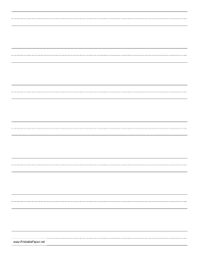 Printable Penmanship Paper with seven lines per page on letter-sized paper in portrait orientation