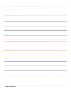 Printable Penmanship Paper - 10 Colored Lines - Portrait