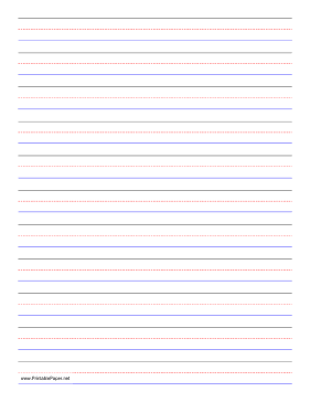 Printable Penmanship Paper - 11 Colored Lines - Portrait