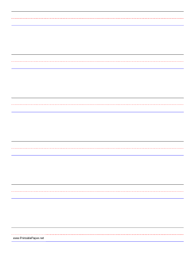 Printable Penmanship Paper - 6 Colored Lines - Portrait