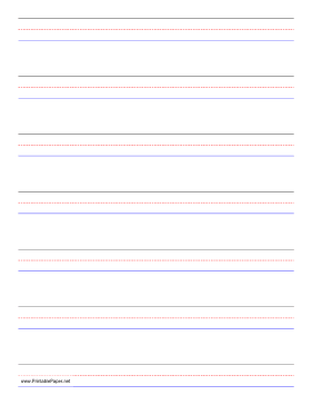 Printable Penmanship Paper - 7 Colored Lines - Portrait