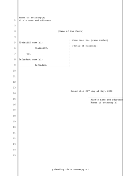 Legal pleading template for plaintiff vs. defendant in a civil lawsuit, 25-lines