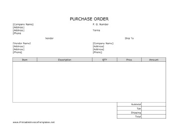 Purchase Order (Unlined) Template