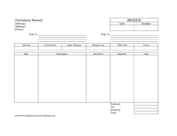 Sales Invoice (Unlined) Template