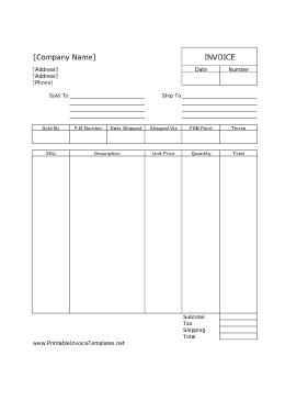 Sales Invoice (Unlined) Template