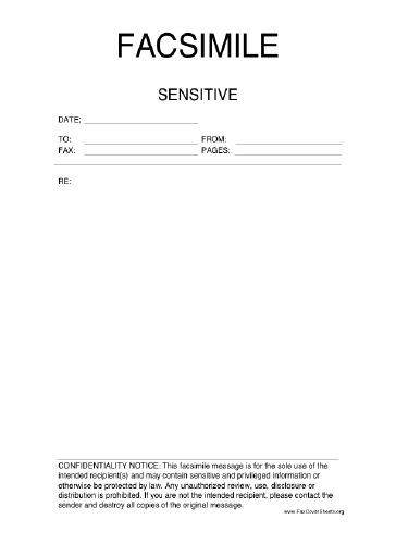 Sensitive Information fax cover sheet