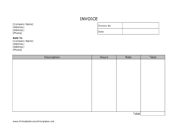 Service Invoice (Unlined) Template