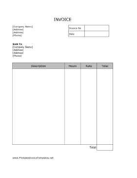 Service Invoice (Unlined) Template