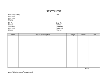 Billing Statement (Unlined) Template