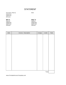 Billing Statement (Unlined) Template