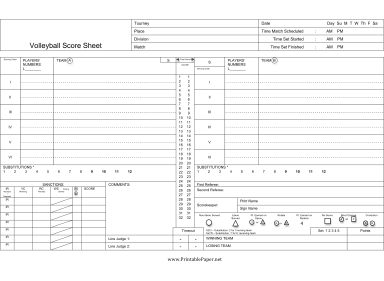 Printable Volleyball Score Sheet