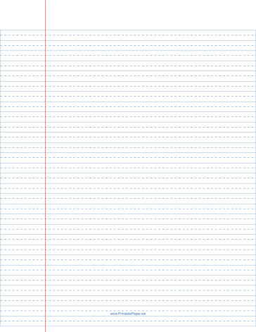 Printable Lined Paper wide ruled with dashed center guide line