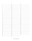 Printable 100 Item Numbered List