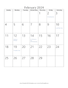 Printable February 2024 Calendar (vertical)