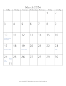 Printable March 2024 Calendar (vertical)