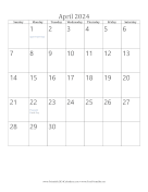 Printable April 2024 Calendar (vertical)