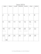 Printable June 2024 Calendar (vertical)