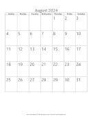 Printable August 2024 Calendar (vertical)