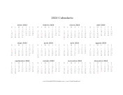 Printable 2024 Calendario en Una Pagina Horizontal